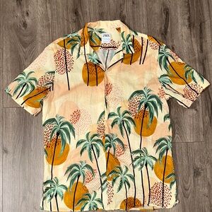 Zara Men's Tropical Palm Print Shirt - Orange and Green Hawaii Cotton Shirt